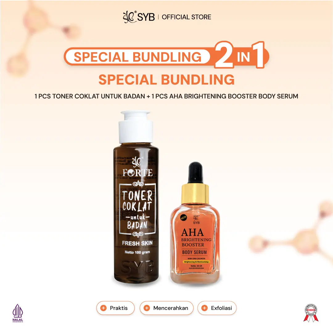 1pc Toner Coklat +1pc AHA Brightening Body Serum
