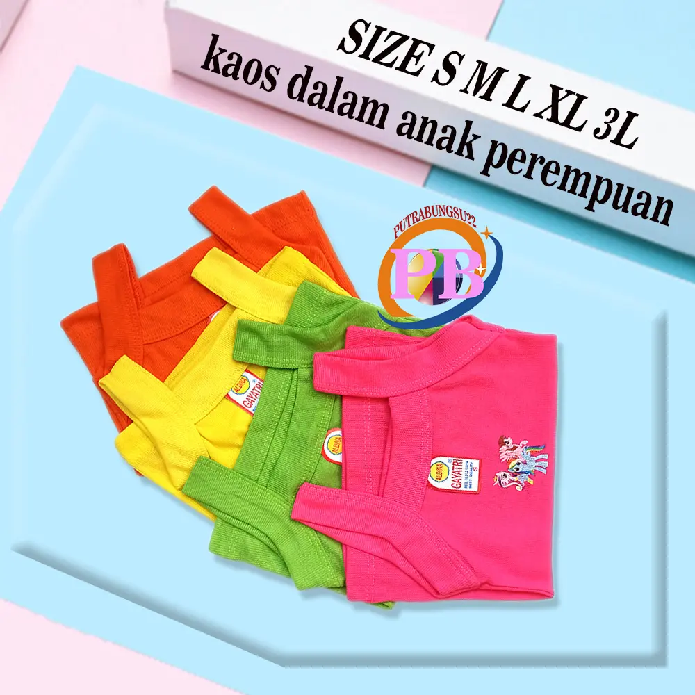 6 PCS Baju Kaos Dalam Singlet Anak Perempuan Warna Cerah Motif Gambar Fashion
