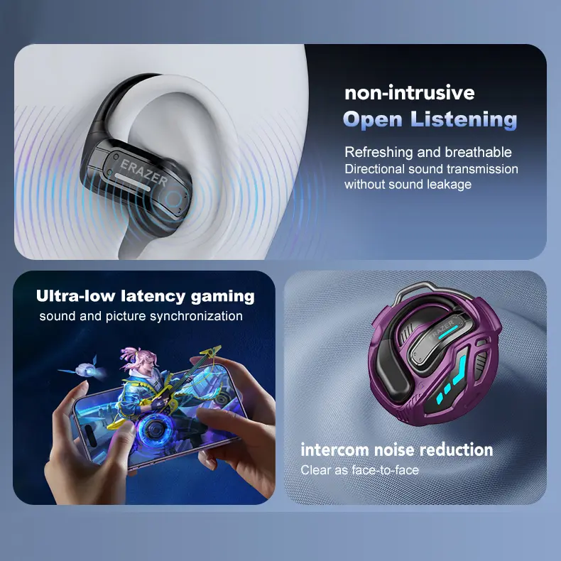 [Exclusive Katakay85] ERAZER X8 Ows Wireless Headset Bluetooth 5.4 HIFI Bass Earhook Noise Reduction HD Call  Open Ear Earphone Bone conduction Gaming Headphone 6