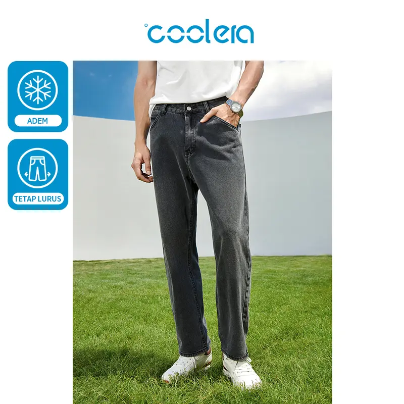 （Beli satu gratis satu）Coolera Celana Jeans Pria Panjang Biru Basic Reguler Premium Straight Pants Hitam Fit Dewasa 0