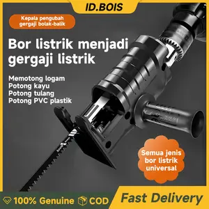 ID.BOIS Gergaji listrik genggam, gergaji bolak-balik, bor listrik, gergaji pertukangan kayu rumah tangga, gergaji pedang multifungsi kecil, termasuk tiga bilah gergaji dan gergaji ukir, adaptor bor tangan Logam