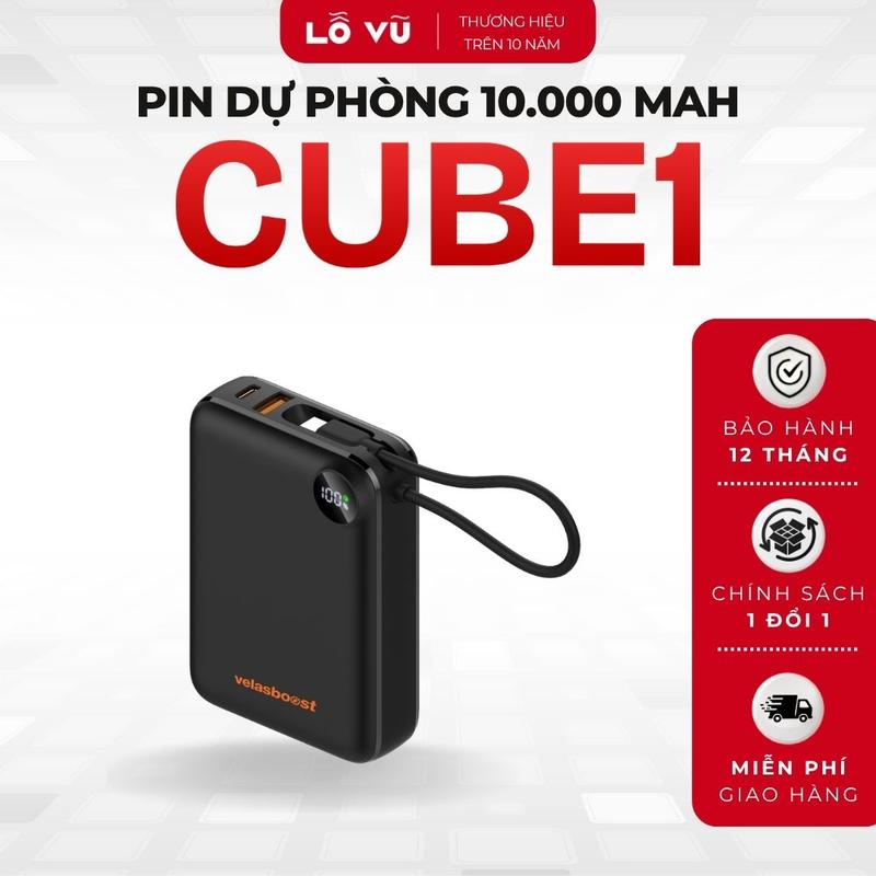 Pin sạc dự phòng 10.000 mAh CUBE1 velasboost, Sạc nhanh 22.5W, Tích hợp sạc dây type C - Lỗ Vũ 1