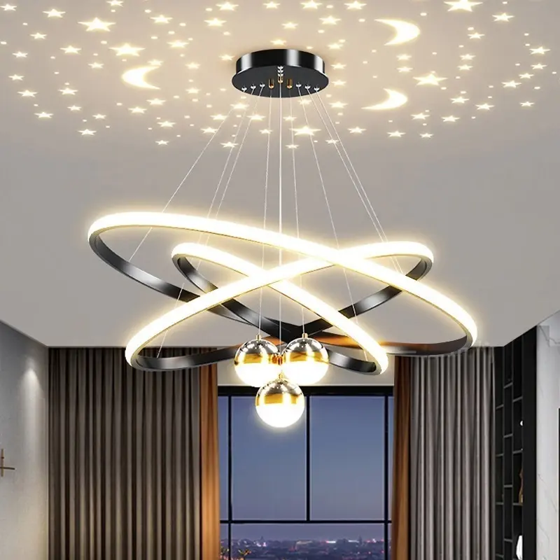 Led 3 Warna  Nordik Kristal Lampu Gantung   Minimalisme proyeksi chandelier  Restoran Ruang Tamu kamar tidur Koridor  Dekoratif Mewah 4
