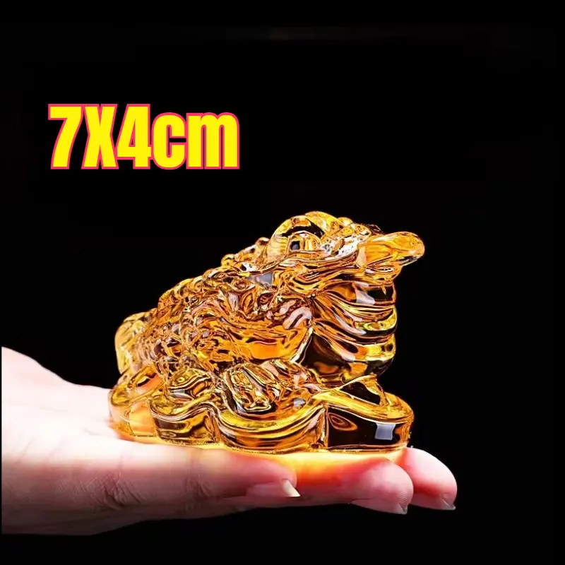 Patung Kodok Fengshui / Kodok Keberuntungan / Katak Pembawa Uang / Pajangan Dekorasi Rumah / Emas Crystal Glass Toad