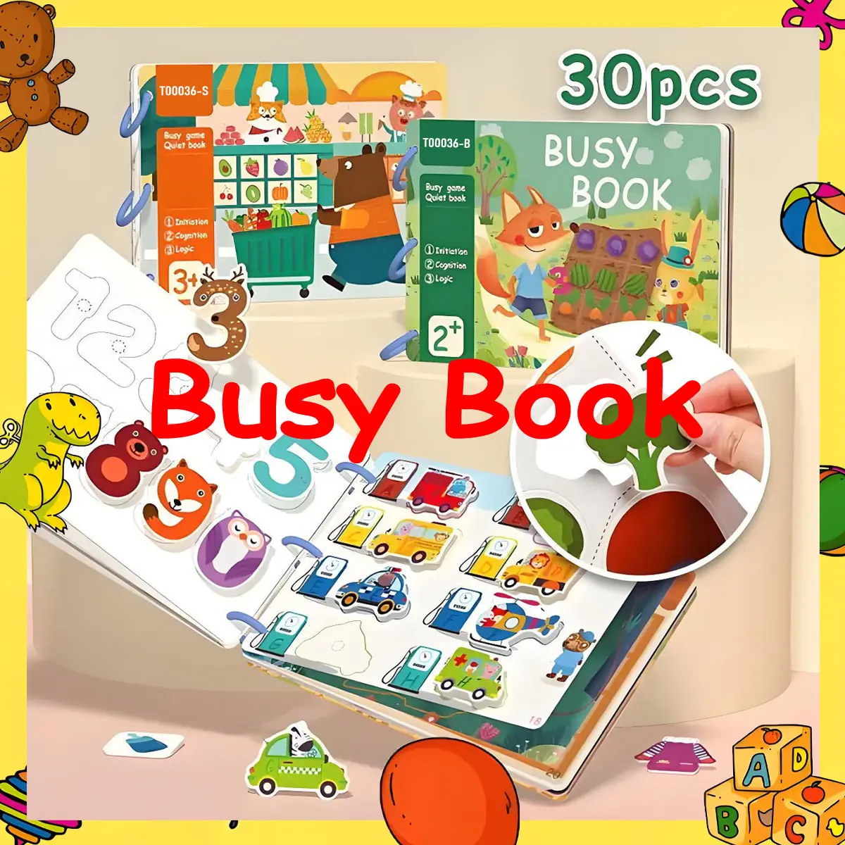 30 Pages Kids Busy Educational Toys Montessori Early Learning Preschool Reusable Toys for 1-3 years old