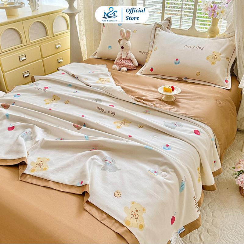 Bộ chăn ga gối LỤA THÁI M2T BEDDING - chăn chần bông mỏng cho mùa hè, ga giường và 2 vỏ gối nằm