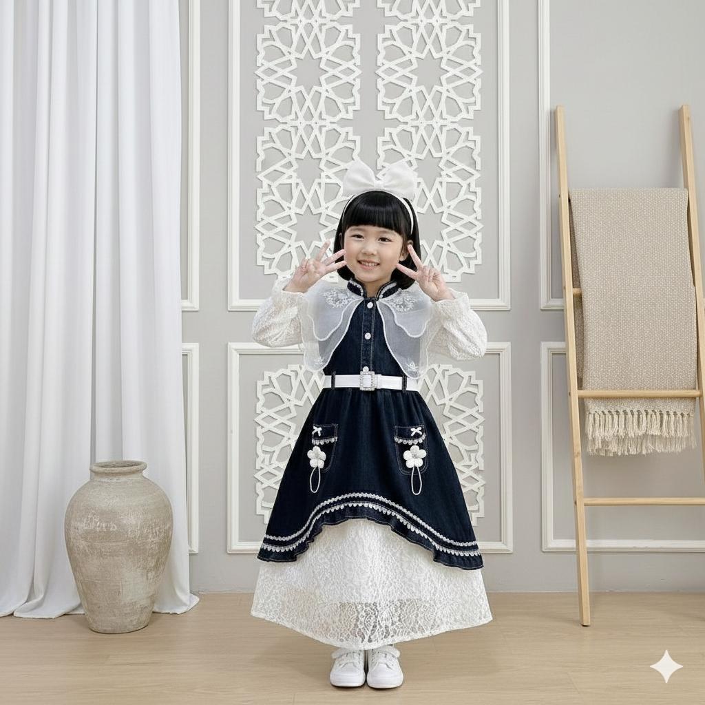 Nazella Gaun Jeans Snow Black Organza Farian Belt Putih untuk Anak Perempuan Usia 3-10 Tahun Baju Muslimah Lengan Panjang Kekinian Terbaru Viral 2026 Nazella Gaun Jeans Snow Black Organza Farian Belt Putih untuk Anak Perempuan Usia 3-10 Tahun Baju Muslimah Lengan Panjang Kekinian Terbaru Viral 2026