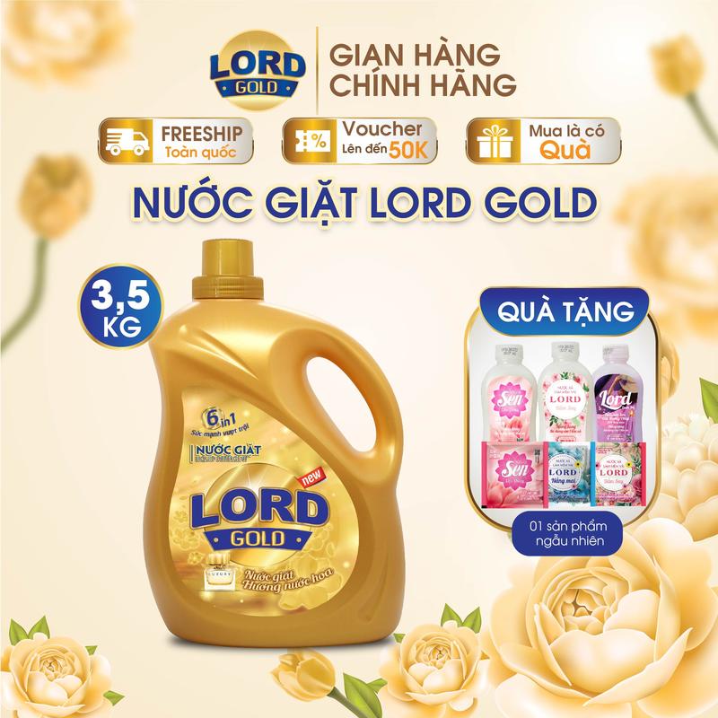 Nước Giặt Xả Quần Áo LORD GOLD 3.5KG - Hương Nước Hoa Lưu Hương 72H Dịu Nhẹ An Toàn Cho Da Sạch Sâu Giữ Màu Quần Áo Thơm Lâu Tiết Kiệm Nước Giặt Đồ Nhỏ