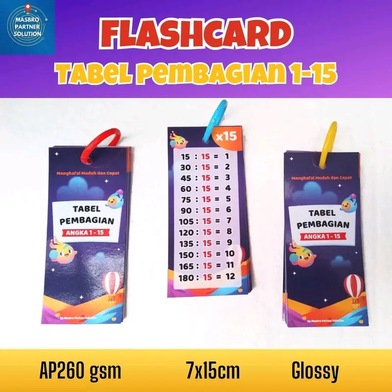 Flashcard Edukasi Anak Tabel Pembagian dengan Ring 1