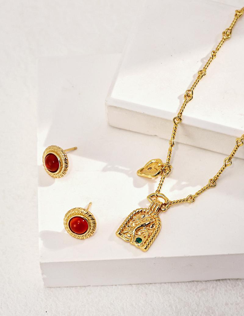 Product Introduction of 925Vintage - inspired Carnelian Earrings, Twisted Gold Frame, Ideal for Stylish Girls, Statement Jewelry, Unique Appeal dsmp  earrings 13
