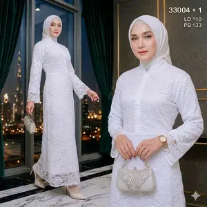 GAMIS BRUKAT PUTIH #33004 MX PUTIH L Dress Maxi dress PUTIH Gamis renda putih L Maxy putih L Gamis murah Gamis bahan cerruty busui premium Pakaian muslim wanita busana muslim wanita
