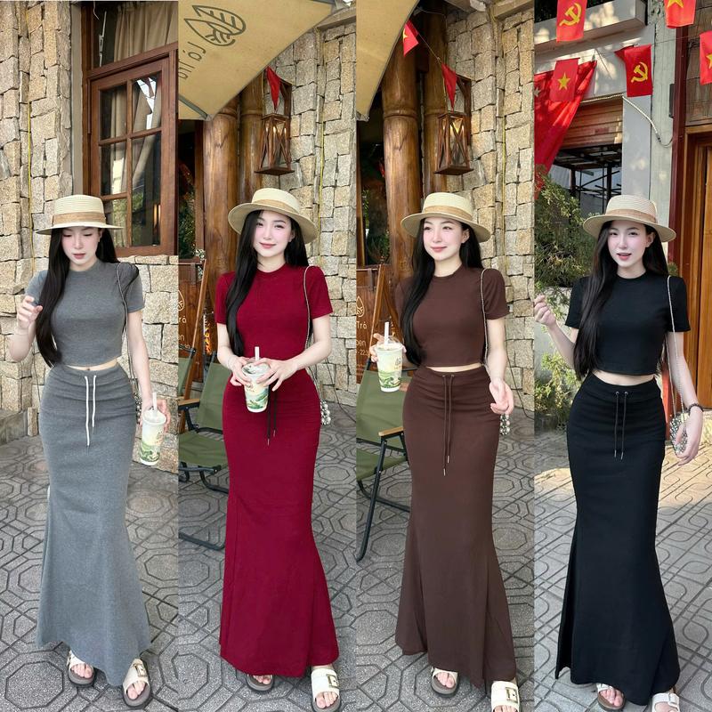 [HÀNG CÓ SẴN] K85 Set (áo và chân váy) áo croptop phối chân váy cá - Set bộ nữ sang chảnh