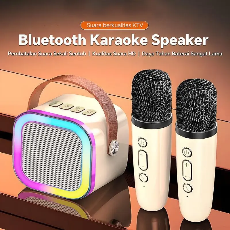 【Kkimi Lndonesia】K12 Mikrofon Bluetooth Speaker Karaoke Mikrofon Mini Portabel Dengan Rgb Cahaya Led 5