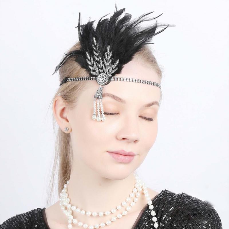 Headpiece Bulu Gatsby Sequin Pesta / Flapper Gatsby Bulu Hijab Pesta 7