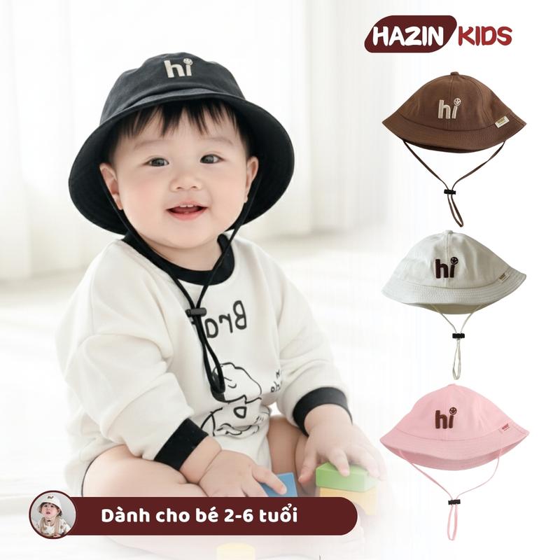 Mũ bucket vành cụp cho bé trai bé gái 2-6 tuổi HAZIN KIDS thêu chữ Hi dễ thương chất liệu Kaki mềm mại có dây quai chắc chắn 