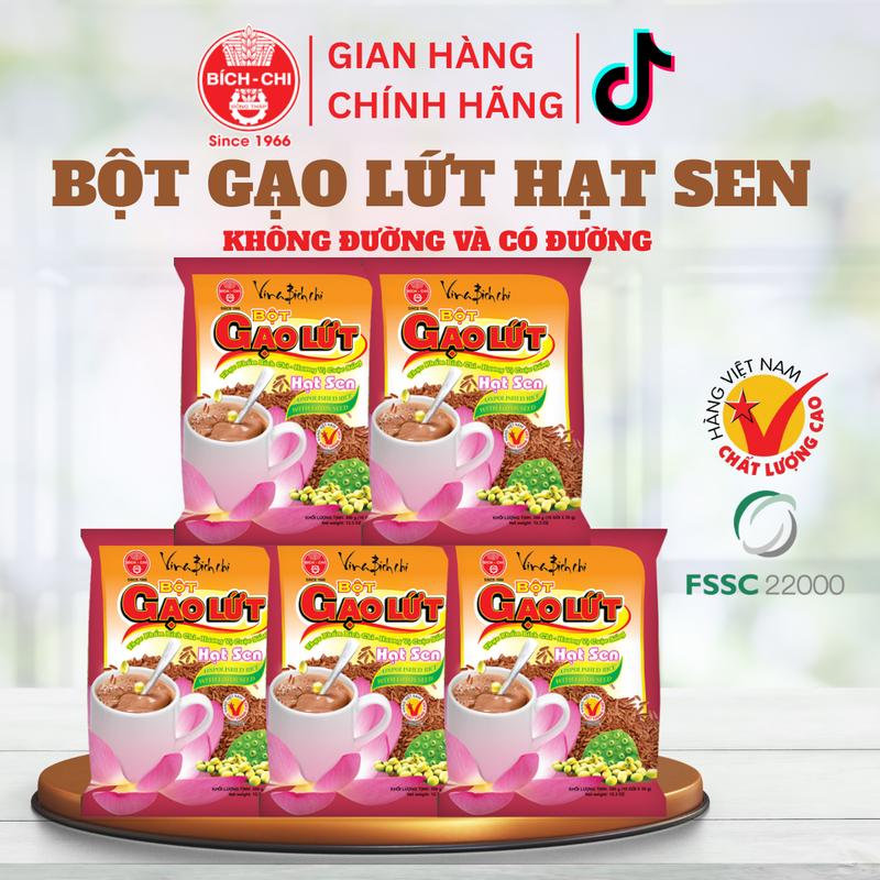 Combo 5 Bịch Bột Gạo Lứt Hạt Sen Bích Chi - Không Đường và Có Đường - Thơm Ngon, Dinh Dưỡng, Tiện Lợi - (Bịch 10 Gói Lẻ)