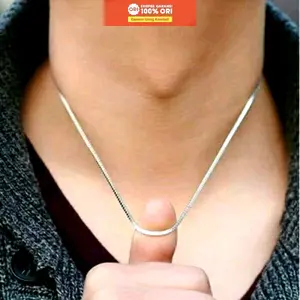 Kalung Titanium Silver Lapis Perak Mengkilap Anti Karat/Luntur Hits