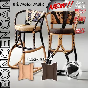 (BONUS BANTAL + SABUK) Kursi Boncengan Anak Dari Rotan Asli Full Anyam Sintetik / Jok Motor Matic - Empuk, Boncengan