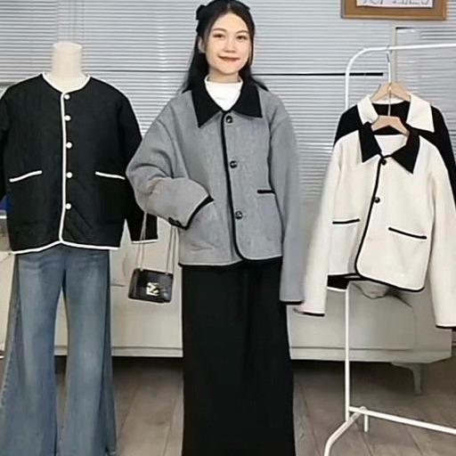 Áo dạ nữ A.557, Áo khoác dạ cổ bẻ tay dài dáng lửng viền đen có túi thật phong cách tiểu thư - Shop Chấm Bi