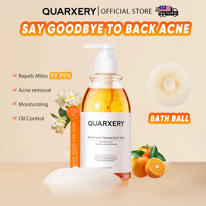 QUARXERY Mite & Acne Cleansing Body Wash - Acne body wash Antibacterial mites Acarid cleansing shower gel
