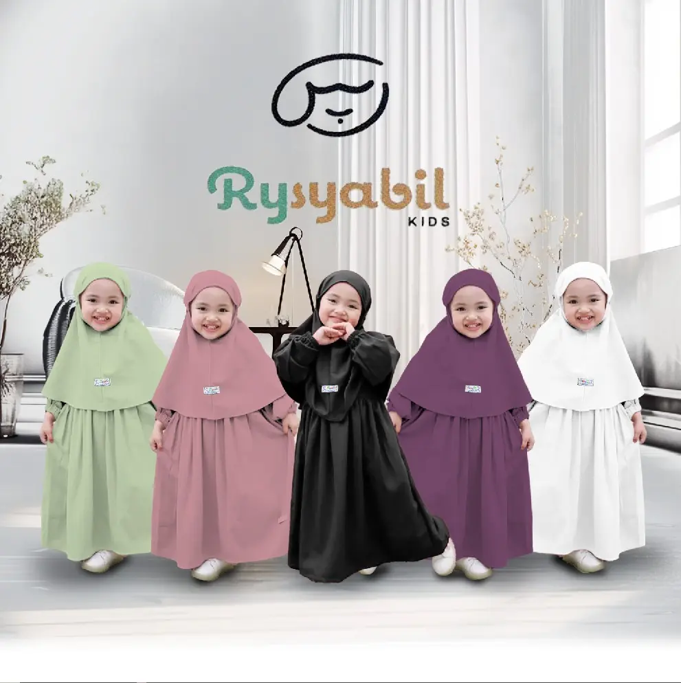 Gamis Anak Perempuan Amelia Set Hijab Crinkle 1-10 Tahun