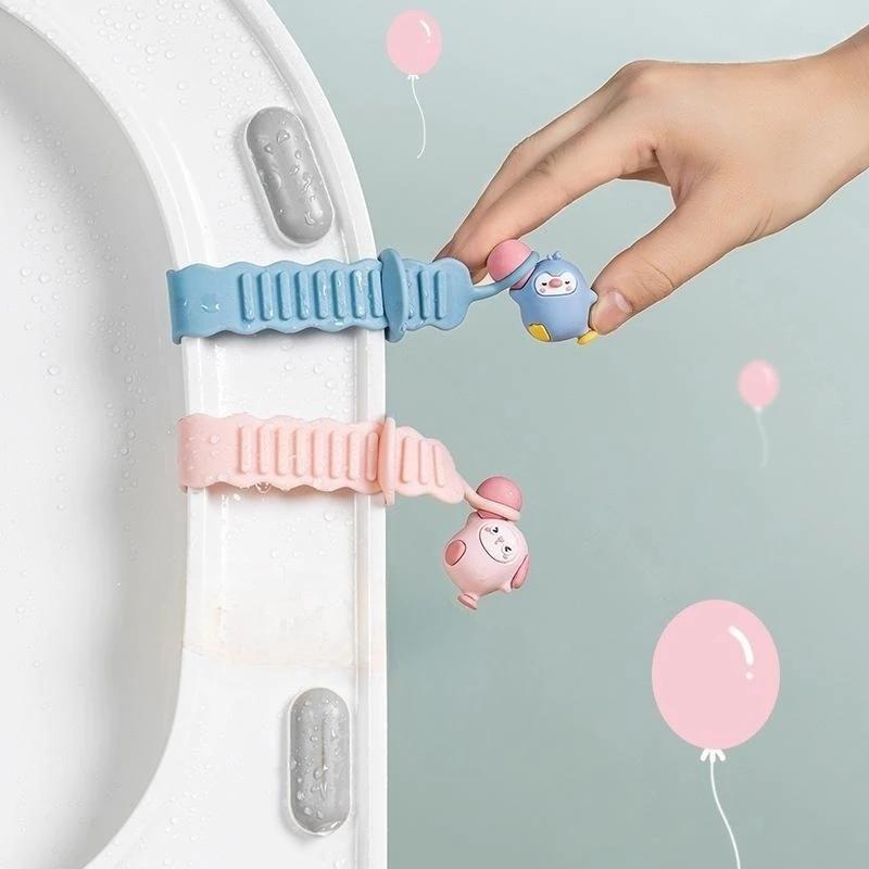 Kartun Toilet Lucu Toilet Seat Pegangan Bahan Silikon Warna Permen Anti Slip Toilet Lid Lifter