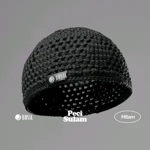 ROSAL Peci Rajut Sulam Peci Haji Kopiah Rajut - Peci Rajut Putih Hitam Muslim