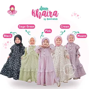 QONITA KIDS, KHAIRA DRESS (0-10 Th) (Tanpa Hijab). Baju Lebaran gamis Anak Perempuan, Bahan Crinkle Motif adem dan nyaman di pakai anak Remaja
