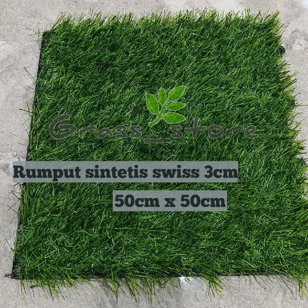 Rumput sintetis swiss 3cm 50x50 cm /rumput sintetis murah /karpet rumput sintetis /rumput sintetis black Green