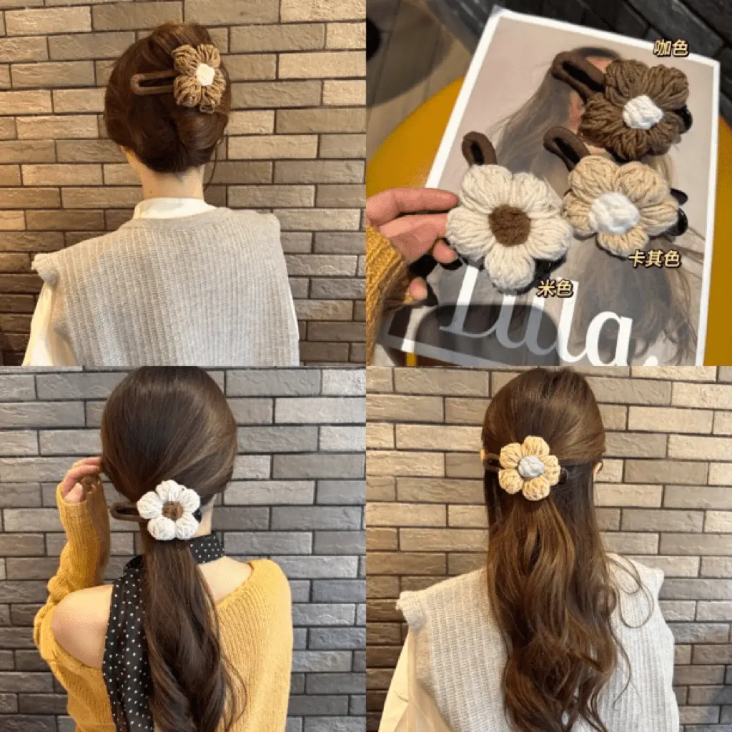 Wool knitted flower grab clip women's high sense 2025 new clip headdress