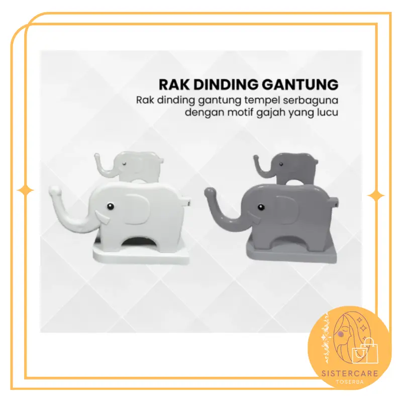 SISTERCARE Rak Dinding Tempel Kamar Mandi Motif Gajah Tanpa Paku Serbaguna Rak Gantung Rak Toilet Wastafel Organizer Kamar Mandi Plastik Putih 2