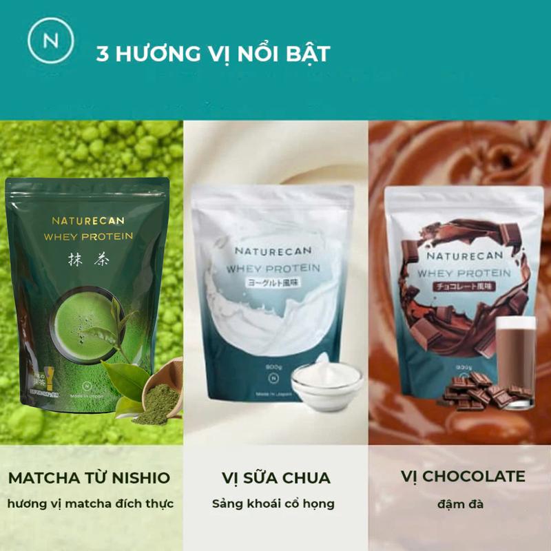 WHEY 3 vị matcha , socola , sữa chua  - NATURECAN  [900gr/30 lần dùng]