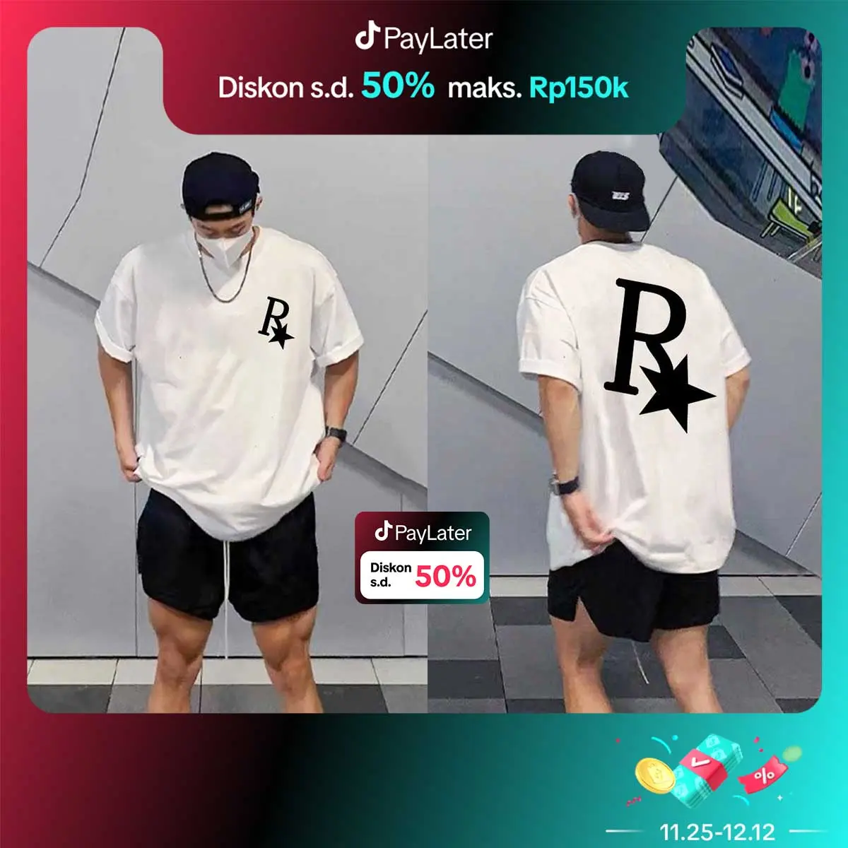 【100% Katun 20s】R Star T-shirt Atasan Baju Kaos Oversize Pria Putih Dewasa Distro Lengan Pendek Street Style Keren Premium Round Neck C169 Cowok Santai