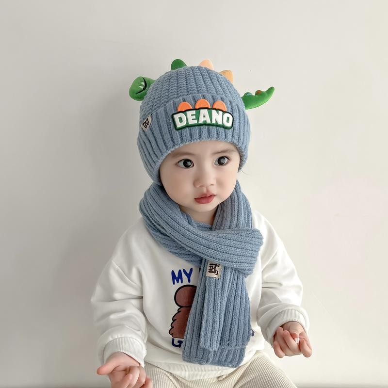 Product Introduction of 1-7Y 2Pcs Children Hat Scarf Set Cute Little Dinosaur Knitted Wool Cap Winter Warm Kids Neckerchief Boy Girl Baby Beanie 16