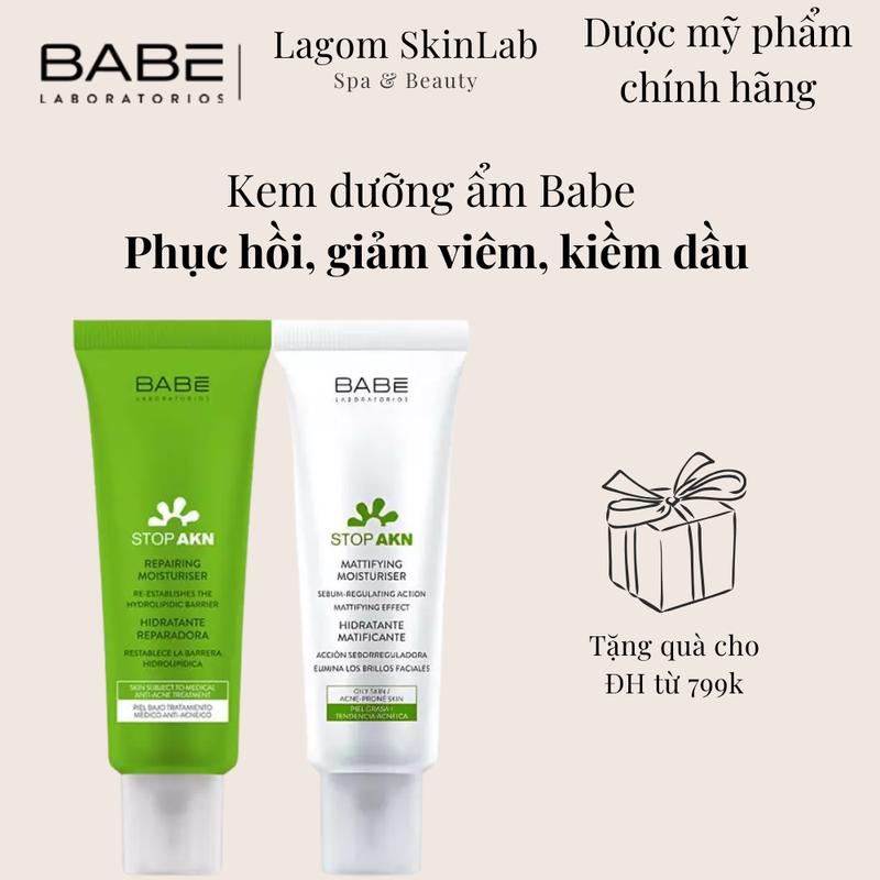 Kem Dưỡng BABE Cho Da Dầu Mụn, Phục Hồi Da Stop Akn Mattifying/ Repairing Moisturiser 50ml ẩm