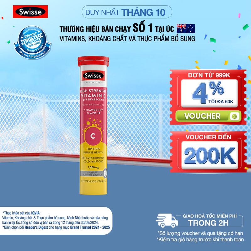 [Livestream] Viên sủi Vitamin C liều cao Swisse High Strength Vitamin C 1000mg Effervescent (20 viên)