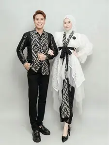 [READY STOCK] ANDINI SET KEBAYA - Baju Tenun Couple Set Kebaya & Kemeja Tenun White Black Terbaru