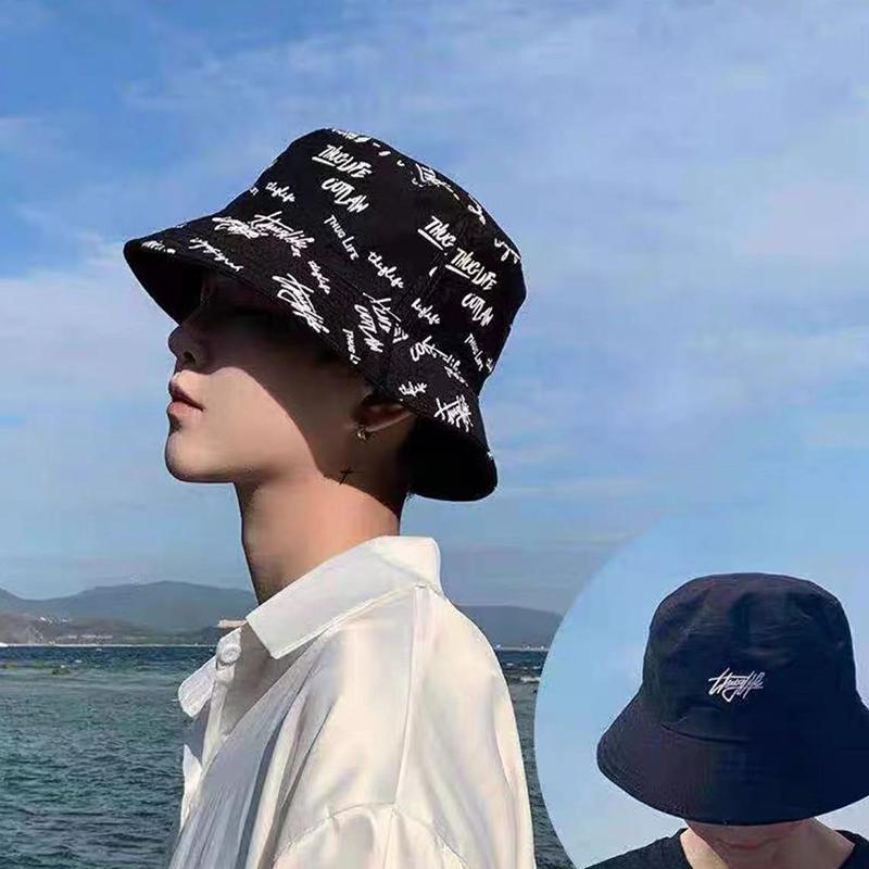 Mũ Bucket Có Thể Đảo Ngược, Unisex, In Chữ, Chất Liệu Bông, Vành Rộng, Mũ Panama Ngư Dân, Dành Cho Nam Và Nữ, Mũ Che Nắng Ngoài Trời
