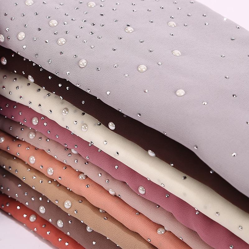 Malaysia Indonesia Pearl Chiffon material Baotou scarf rhinestone porcelain decorative fashion headscarf_voghion.com