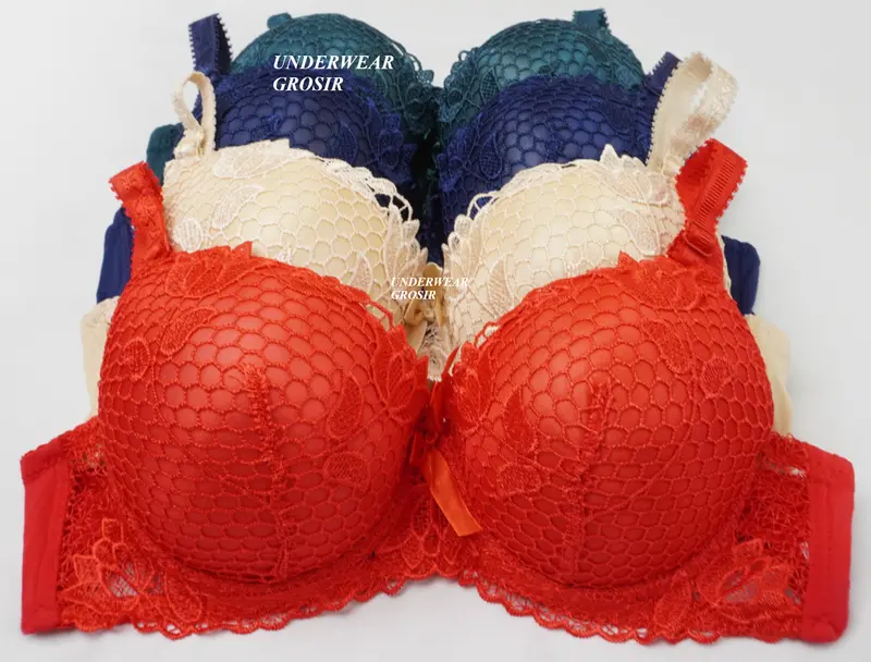 3 PCS PROMO ! BRA BH Busa Tebal Kawat Push Up Bordir Brukat Cantik Cup B Kait 3 | Size 38 40 42 44 1