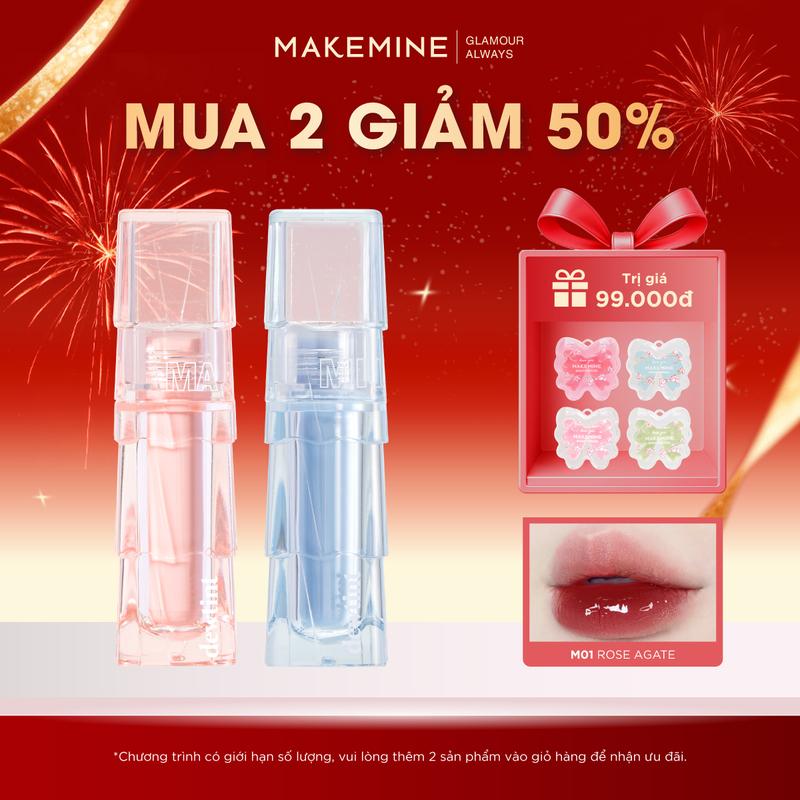 MUA 2 GIẢM 50% Son kem bóng MAKEMINE Jelly Dew Tint thạch nước thuỷ tinh Make Mine son tint bóng MI01 MAKE01 Nữ Cosmetic Women Mỹ Phẩm