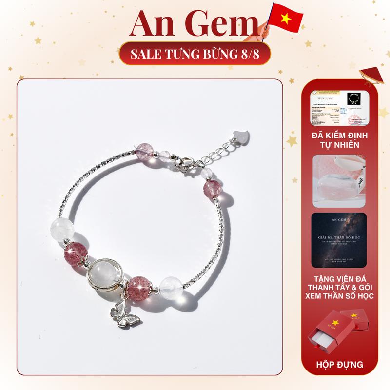 Vòng tay nữ bạc S925 đá tự nhiên An Gem mix charm bướm móc cài freesize, lắc tay nữ đá phong thủy năng lượng hợp mệnh phong thuỷ quà tặng sinh nhật giáng sinh Noel Tết Valentine [TẶNG GÓI XEM THẦN SỐ HỌC, TÚI ĐÁ TRẮNG]
