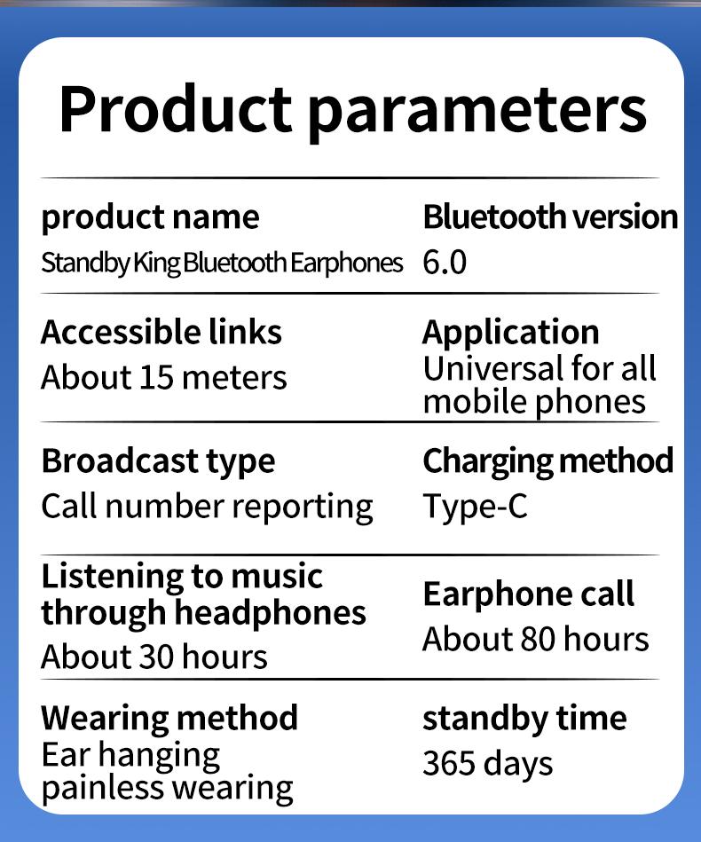 Headset Telinga Tunggal dengan Mikrofon Bluetooth 6.0 Earphone Peredam Kebisingan Speaker Mini Tahan Air Tampilan LED Bebas Genggam Waktu Siaga Panjang