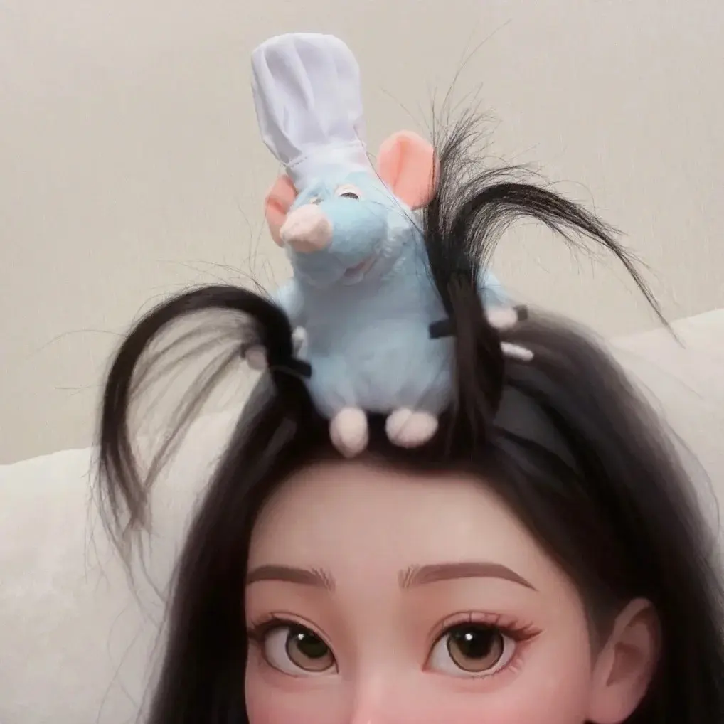 Women Cute Mouse Cartoon Animal Remy Ratatouille Plush Toy Headbands Cosplay Props Halloween Costume Headwear