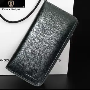 Chuck Knight Fashion Dompet Panjang Pria Koin Ritsleting Kulit Asli Original Import Free Box