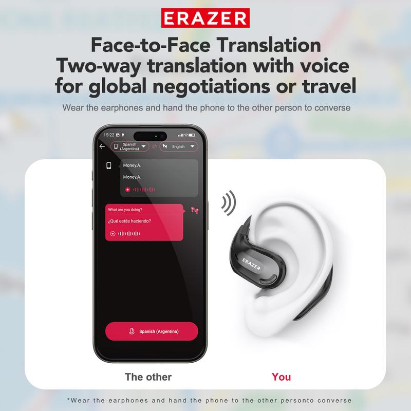 Headset Terjemahan AI ERAZER XT66 Pro Earphone Bluetooth Open Ear Kualitas Suara HiFi Tahan Air IPX5 Dapat Menerjemahkan Ke 134 Bahasa Earbud Nirkabel 2