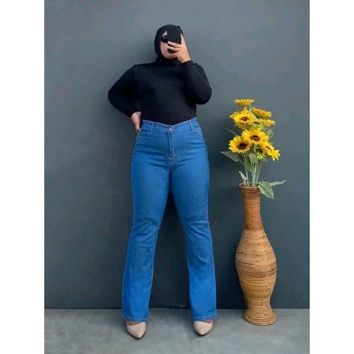 Celana Panjang Wanita HW Cutbray Super Jumbo BB 100 - Kekinian Flared Stretch Premium - High Wrap Gray Jeans Hitam Loose Jeans Hitam jeans  biru retro 2
