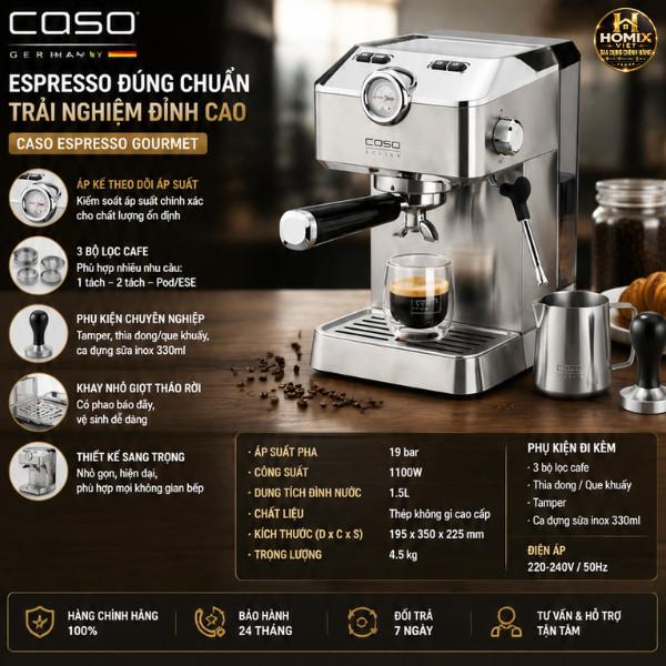 Máy Pha Cafe Caso Espresso Gourmet 19 Bar Tặng Máy Xay CF27 Chính Hãng Nhập Đức…