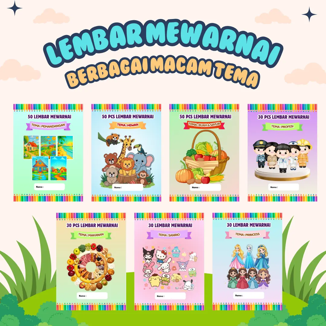 Paket Mewarnai Anak 50 Lembar Ukuran B5 Berbagai Tema Kreatif & Edukatif untuk Anak-anak