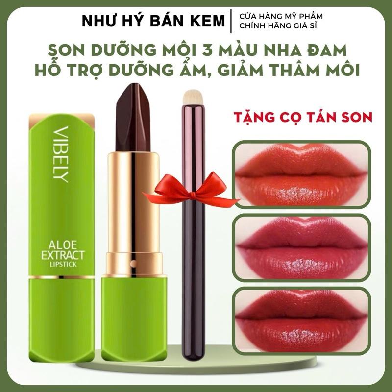 Tặng Cọ Môi Son Dưỡng Môi VIBELY 3 Màu NHA ĐAM Dưỡng Ẩm Khử Thâm Môi Dưỡng Môi